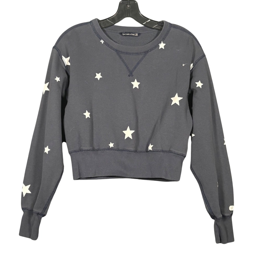 Abercrombie & Fitch Womens XS Navy Blue White Star Print Cropped Sweatshirt